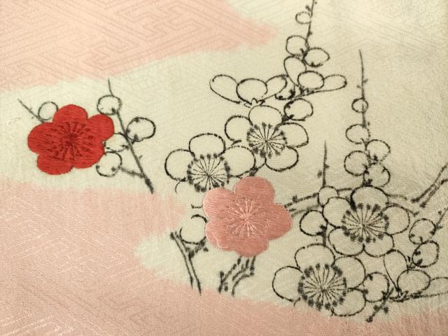 平和屋着物■訪問着 手描き 絞り 刺繍 枝梅文 正絹 逸品 DABJ9126ya