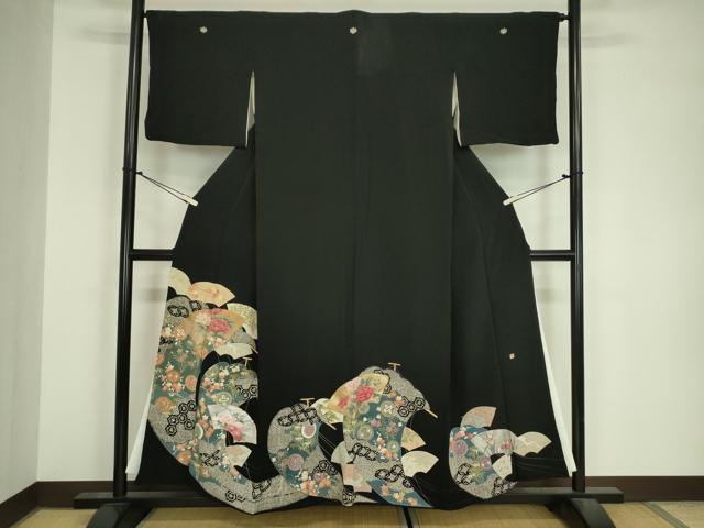 平和屋着物■豪華黒留袖 作家物 駒刺繍 地紙花文 宝尽くし 金銀彩 正絹 逸品 DABJ9129ya