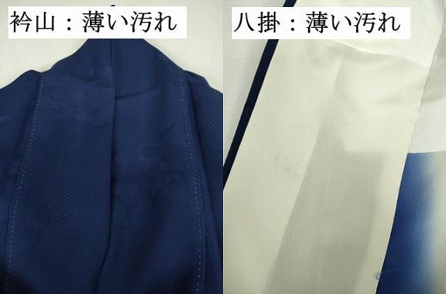 平和屋着物■上質な色無地 雲取花地紋 鉄紺色 正絹 逸品 DABJ9132ya