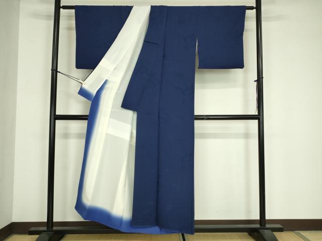 平和屋着物■上質な色無地 雲取花地紋 鉄紺色 正絹 逸品 DABJ9132ya