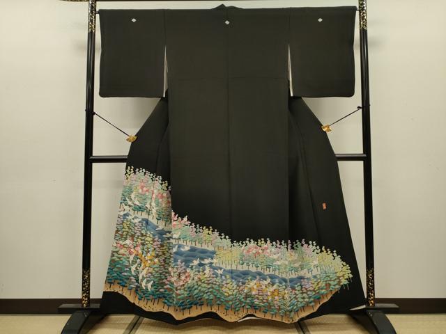 平和屋着物■豪華黒留袖 友禅 作家物 花鳥文 正絹 逸品 DABJ9135ya