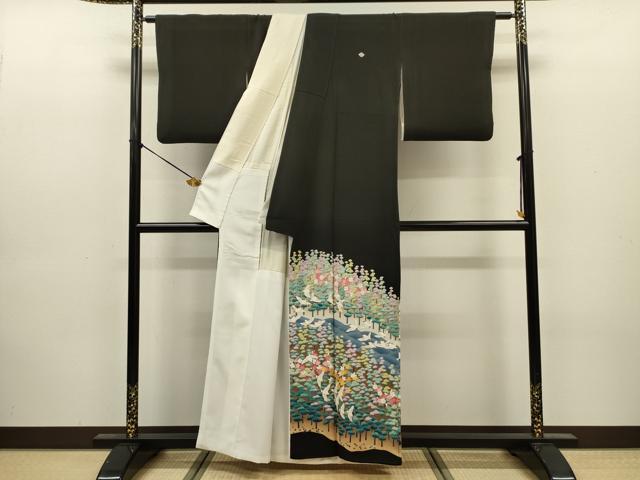 平和屋着物■豪華黒留袖 友禅 作家物 花鳥文 正絹 逸品 DABJ9135ya