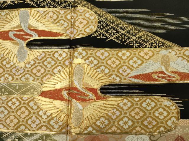 平和屋着物■豪華黒留袖 駒刺繍 双鶴菱エ霞花文 地主神社 暈し染め 金銀彩 正絹 逸品 DABJ9138ya