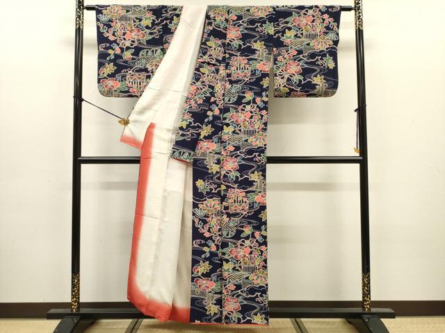 平和屋着物■上質な小紋 型染め 風景花文 正絹 逸品 DABJ9145ya