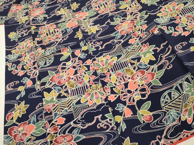平和屋着物■上質な小紋 型染め 風景花文 正絹 逸品 DABJ9145ya