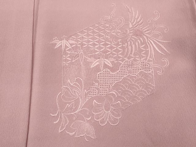 平和屋着物■中国三大刺繍 スワトウ刺繍 汕頭刺繍 総刺繍 無地絵羽訪問着 更紗花鳥文 紅藤色 正絹 逸品 DABJ9149ya