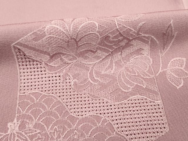 平和屋着物■中国三大刺繍 スワトウ刺繍 汕頭刺繍 総刺繍 無地絵羽訪問着 更紗花鳥文 紅藤色 正絹 逸品 DABJ9149ya