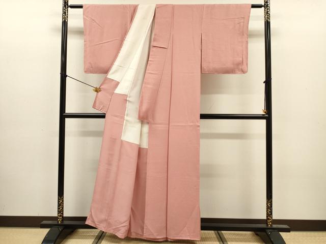 平和屋着物■上質な色無地 作家物 霞地紋 洗朱色 正絹 逸品 DABJ9152ya