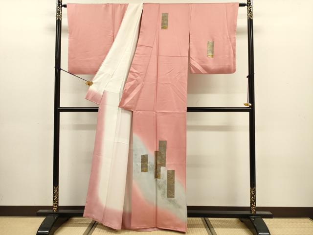 平和屋着物■訪問着 短冊花鳥文 暈し染め 金銀彩 正絹 逸品 DABJ9153ya