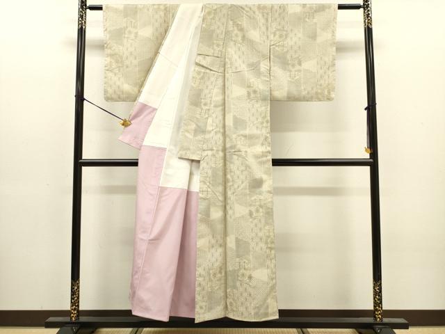 平和屋着物■上質な紬 麻の葉抽象文 正絹 逸品 DABJ9176ya