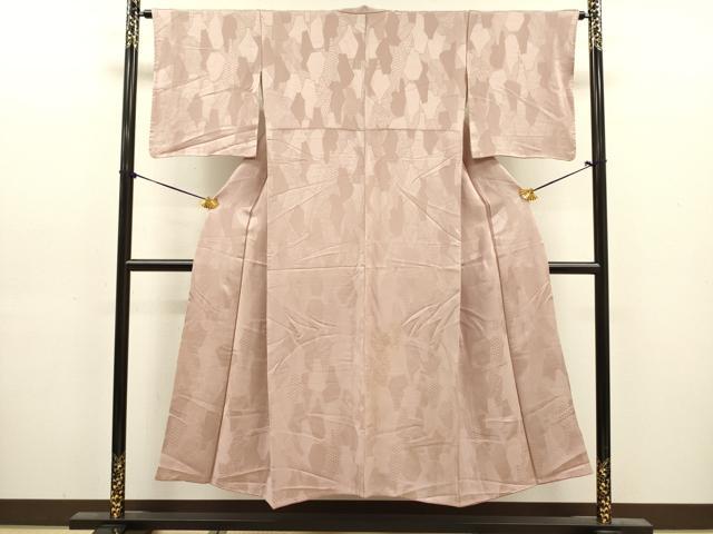 平和屋着物■上質な色無地 幾何学地紋 薄柿色 正絹 逸品 DABJ9180ya