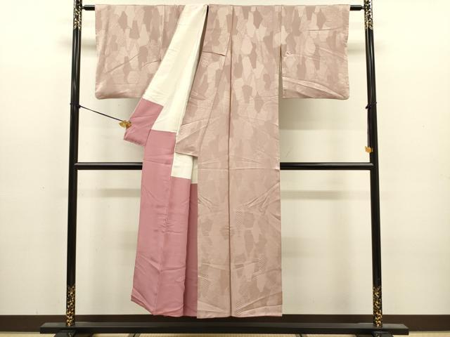 平和屋着物■上質な色無地 幾何学地紋 薄柿色 正絹 逸品 DABJ9180ya