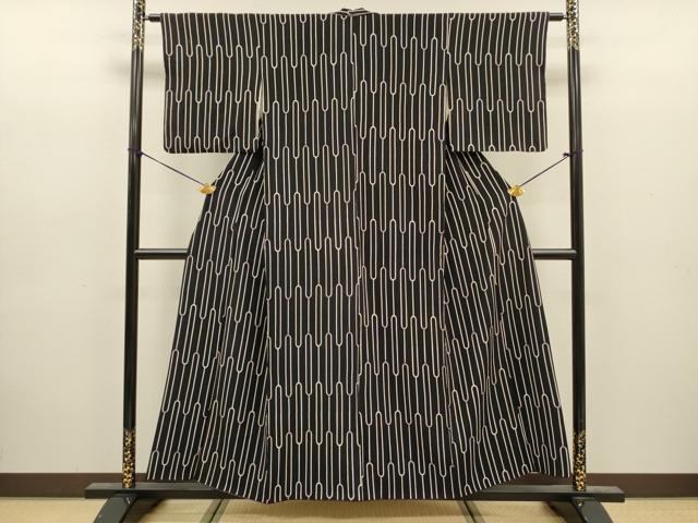 平和屋着物■上質な小紋 幾何学間道 黒地 正絹 逸品 DABJ9197ya