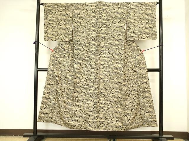 平和屋着物■本場染大島紬 風景文 正絹 逸品 DABJ9209ya