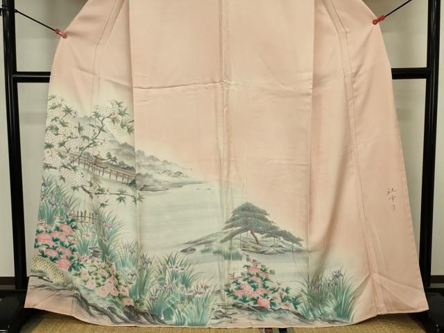 平和屋着物■訪問着 作家物 手描き 風景花文 暈し染め 正絹 逸品 DABJ9237ya