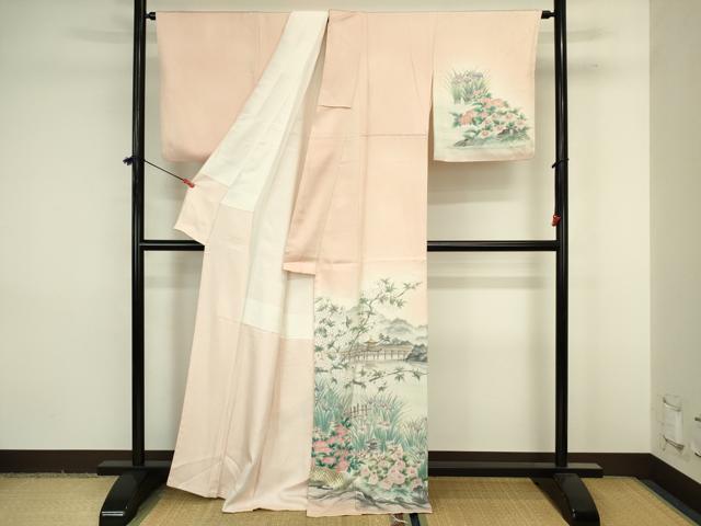 平和屋着物■訪問着 作家物 手描き 風景花文 暈し染め 正絹 逸品 DABJ9237ya