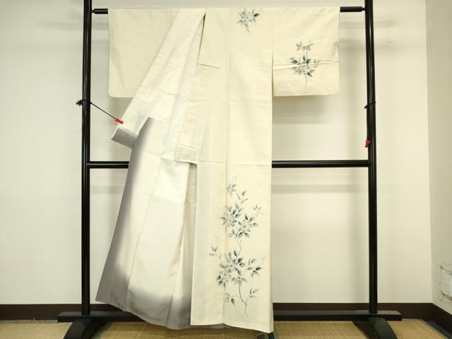 平和屋着物■訪問着 紬地 手描き 草花文 正絹 逸品 DABJ9243ya