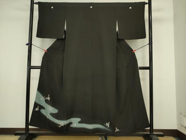 平和屋着物■豪華黒留袖 総刺繍 草葉文 暈し染め 金糸 正絹 逸品 DABJ9249ya