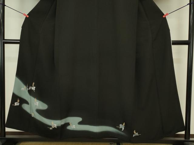 平和屋着物■豪華黒留袖 総刺繍 草葉文 暈し染め 金糸 正絹 逸品 DABJ9249ya