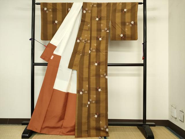 平和屋着物■上質な紬 格子花文 正絹 逸品 DABJ9258ya