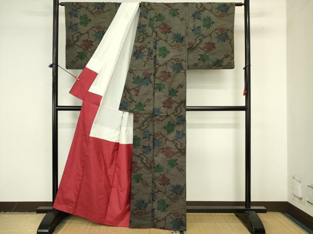 平和屋着物■本場大島紬 7マルキ 枝楓文 正絹 逸品 DABJ9270ya
