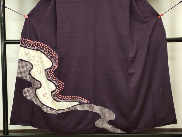 平和屋着物■訪問着 絞り 刺繍 流水草花文 金彩 正絹 逸品 DABJ9279ya