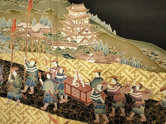 平和屋着物■豪華黒留袖 作家物 大名行列 金彩 正絹 逸品 DABJ9288ya