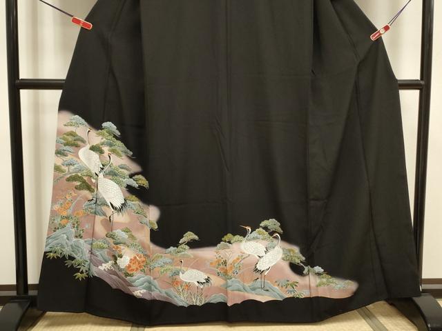 平和屋着物■豪華黒留袖 花松文 群鶴 暈し染め 金彩 正絹 逸品 DABJ9305ya