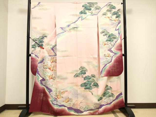 平和屋着物■豪華振袖 駒刺繍 流水鴛鴦松文 暈し染め 金銀彩 正絹 逸品 DABJ9317ya