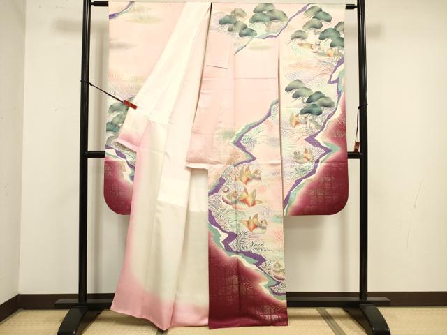 平和屋着物■豪華振袖 駒刺繍 流水鴛鴦松文 暈し染め 金銀彩 正絹 逸品 DABJ9317ya