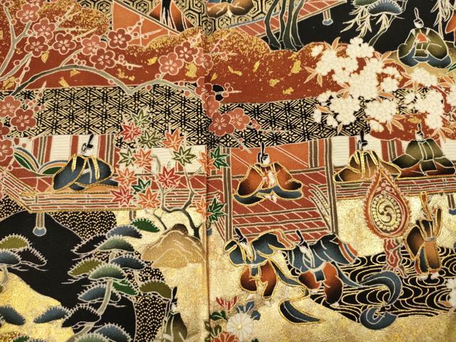 平和屋着物■豪華黒留袖 駒刺繍 人物風景花文 枝梅 金彩 正絹 逸品 DABJ9335ya