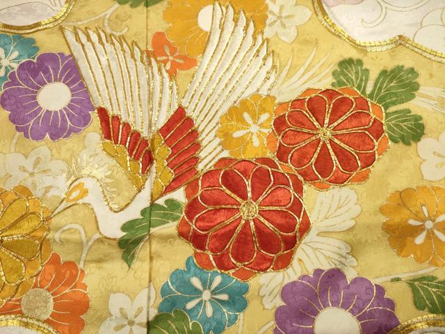 平和屋着物■豪華振袖 駒刺繍 花鳥文 金彩 正絹 逸品 DABJ9345ya