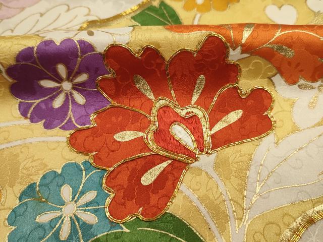 平和屋着物■豪華振袖 駒刺繍 花鳥文 金彩 正絹 逸品 DABJ9345ya