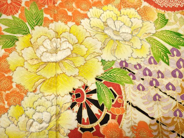 平和屋着物■豪華振袖 駒刺繍 絞り 花車文 牡丹 金彩 正絹 逸品 DABJ9348ya