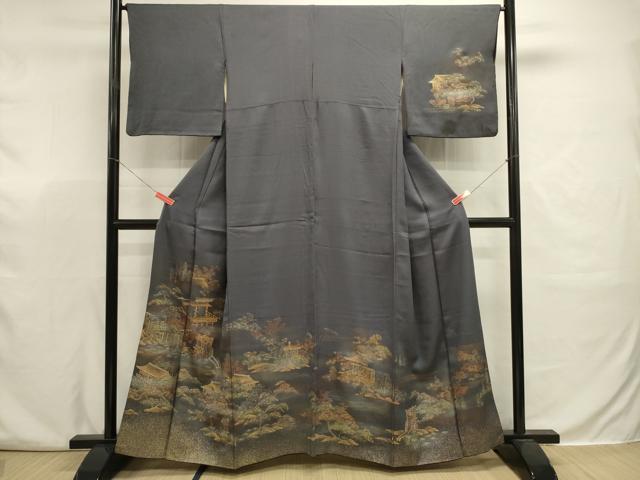 平和屋着物■訪問着 御所車風景花文 暈し染め 金彩 正絹 逸品 DABJ9355ya