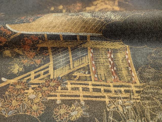 平和屋着物■訪問着 御所車風景花文 暈し染め 金彩 正絹 逸品 DABJ9355ya