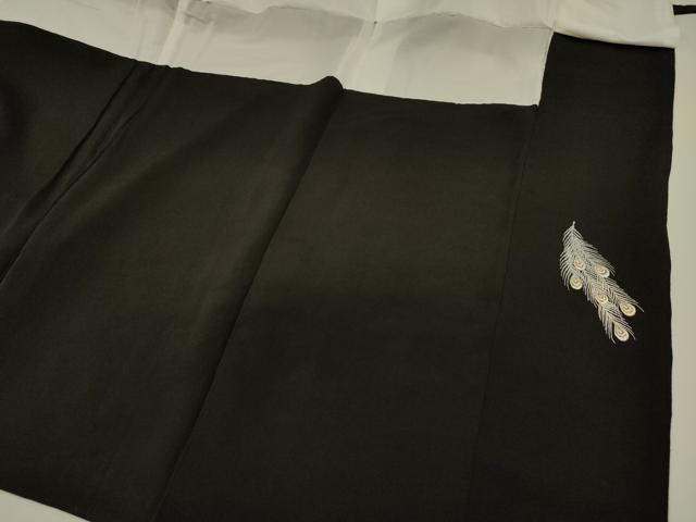 平和屋着物■豪華黒留袖 総刺繍 檜扇孔雀花文 金銀糸 正絹 逸品 DABJ9364ya