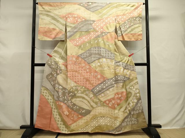 平和屋着物■訪問着 絞り 重ね山風景花文 金彩 正絹 逸品 DABJ9372ya