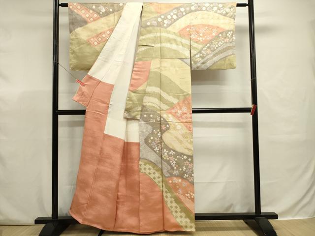 平和屋着物■訪問着 絞り 重ね山風景花文 金彩 正絹 逸品 DABJ9372ya