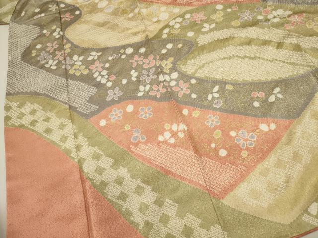 平和屋着物■訪問着 絞り 重ね山風景花文 金彩 正絹 逸品 DABJ9372ya