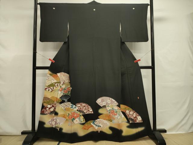 平和屋着物■豪華黒留袖 作家物 駒刺繍 扇面花文 暈し染め 金彩 正絹 逸品 DABJ9374ya