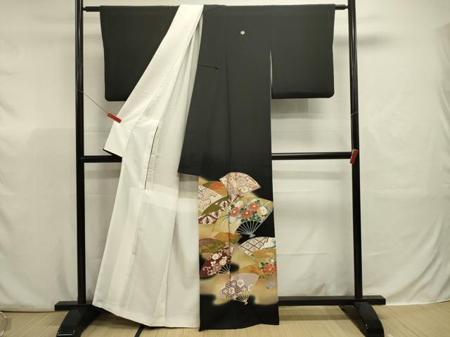 平和屋着物■豪華黒留袖 作家物 駒刺繍 扇面花文 暈し染め 金彩 正絹 逸品 DABJ9374ya