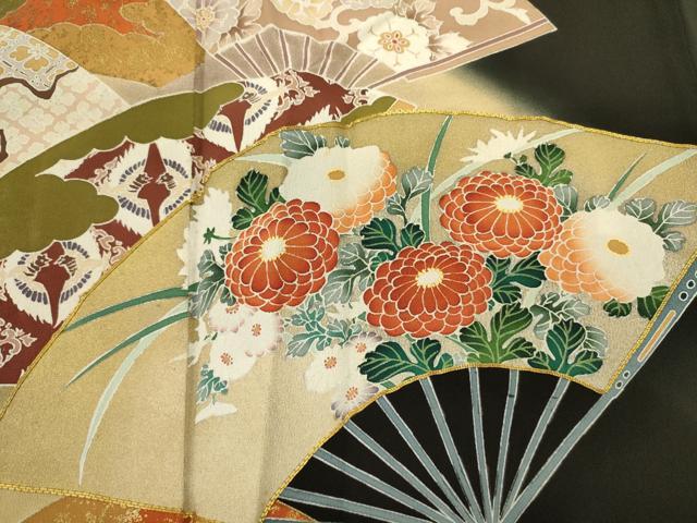 平和屋着物■豪華黒留袖 作家物 駒刺繍 扇面花文 暈し染め 金彩 正絹 逸品 DABJ9374ya