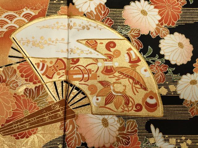 平和屋着物■豪華黒留袖 駒刺繍 扇面花文 宝尽くし 金彩 正絹 逸品 未使用 DABJ9375ya
