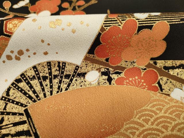 平和屋着物■豪華黒留袖 駒刺繍 扇面花文 宝尽くし 金彩 正絹 逸品 未使用 DABJ9375ya