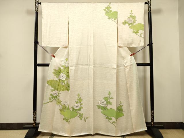 平和屋着物■訪問着 手描き 駒刺繍 草花文 正絹 逸品 DABJ9387ya