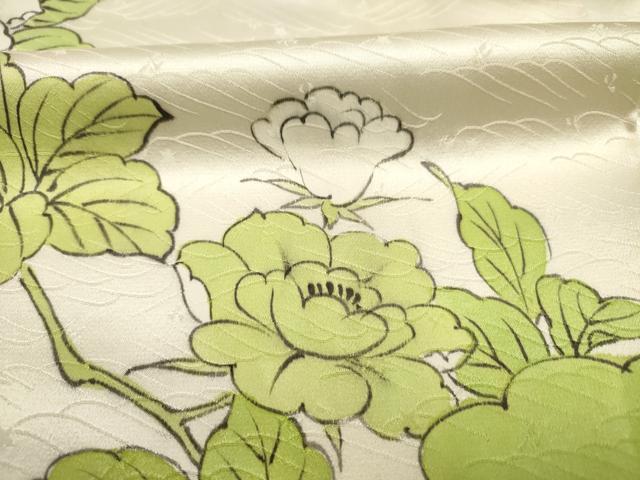 平和屋着物■訪問着 手描き 駒刺繍 草花文 正絹 逸品 DABJ9387ya