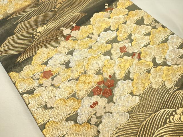 平和屋着物◎六通柄袋帯 唐織 立波梅松文 金銀糸 正絹 逸品 DABJ9429ya