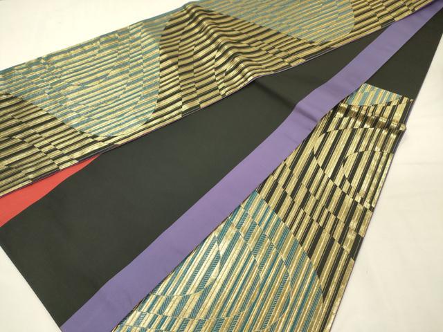 平和屋着物◎六通柄袋帯 夢紀行 黒地 金糸 正絹 逸品 DABJ9432ya