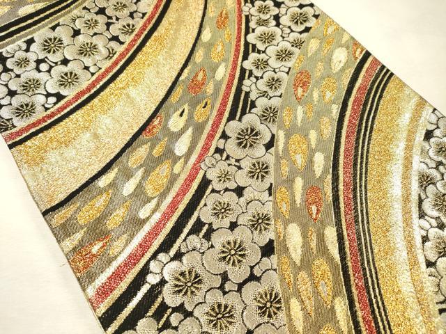 平和屋着物◎両面 六通柄袋帯 孔雀梅文 黒地 金銀糸 正絹 逸品 DABJ9451ya